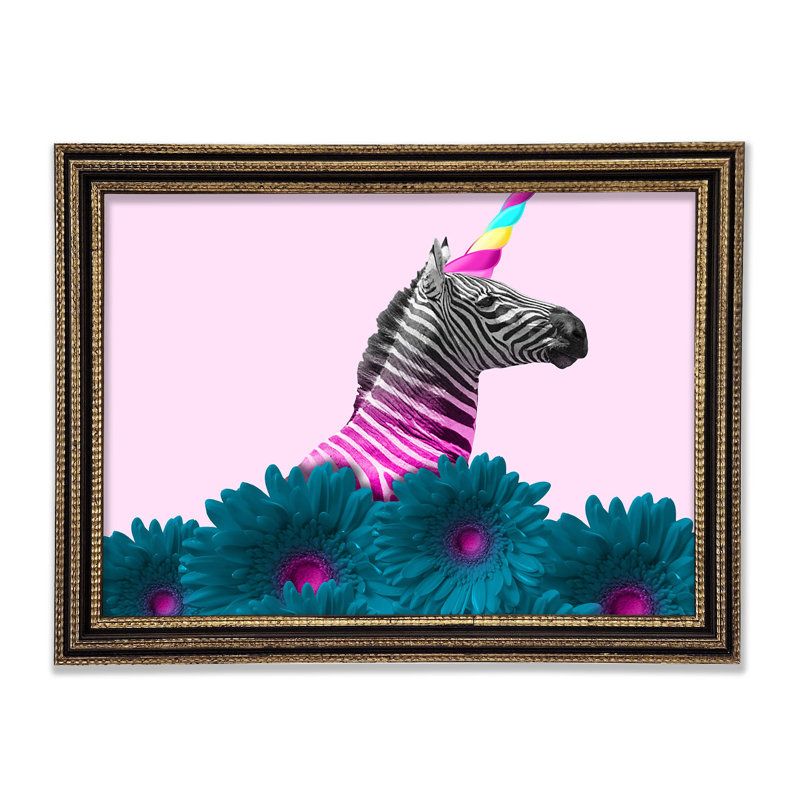 The Horned Zebra - Single Picture Frame Print, 66cm H x 106.6cm W x 10cm D, Wrapped Canvas