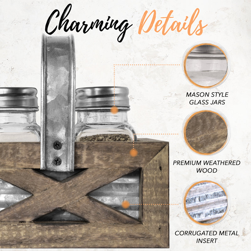 Rustic Weathered Wood and Galvanized Metal Salt & Pepper Shaker Set