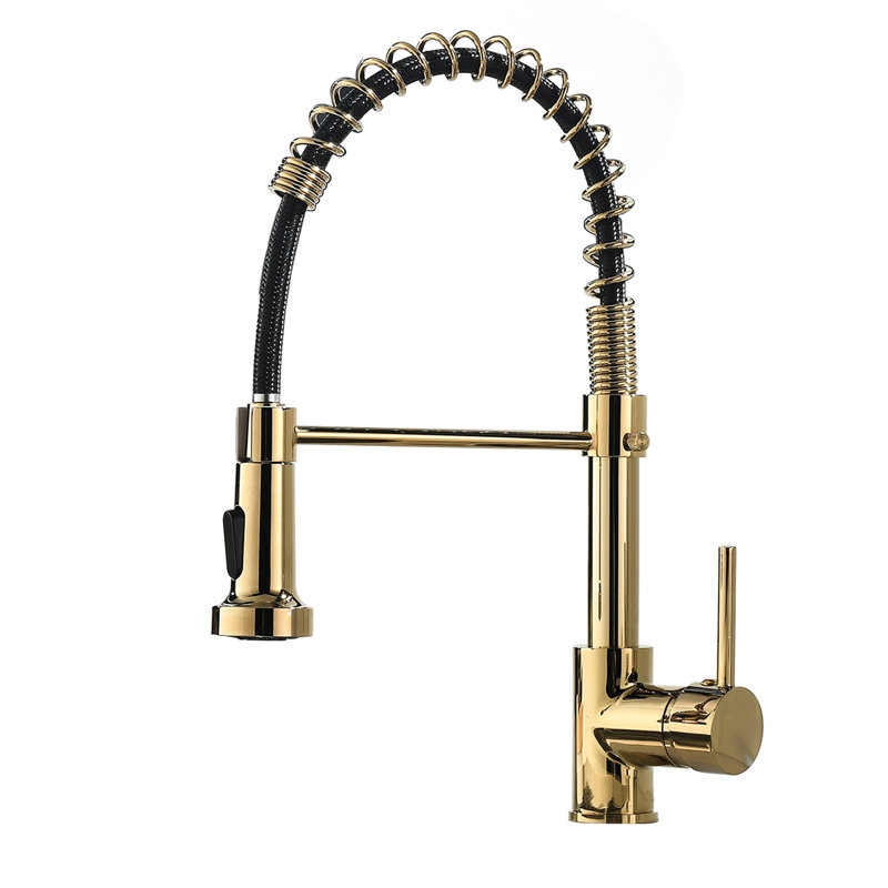 Commercial Kitchen Faucet In Black And Gold With Pull-Down - Leak- Operation, Easy To Clean Surface Finish, Versatile Water Outlet Options Pull Down Coating, Adjustable Spray Intensity