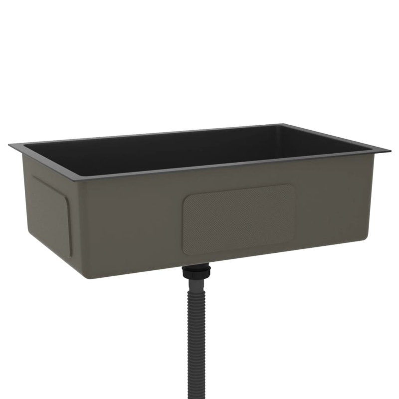 vidaXL Kitchen Sink with Strainer, Stainless Steel Top-Mount Sink, Fast Drainage, Anti-Corrosion, 17.3" W x 27.6" L, Black