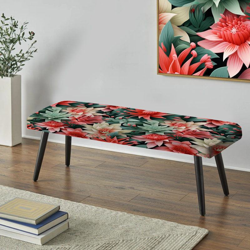 Tropic Coral - motif tropical - banc rembourré noir Tropical