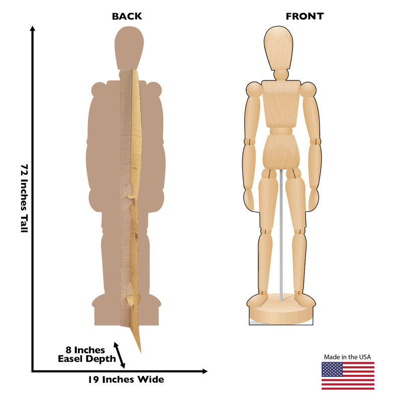 Life-Size Wooden Mannequin Cardboard Cutout, 72" x 19"