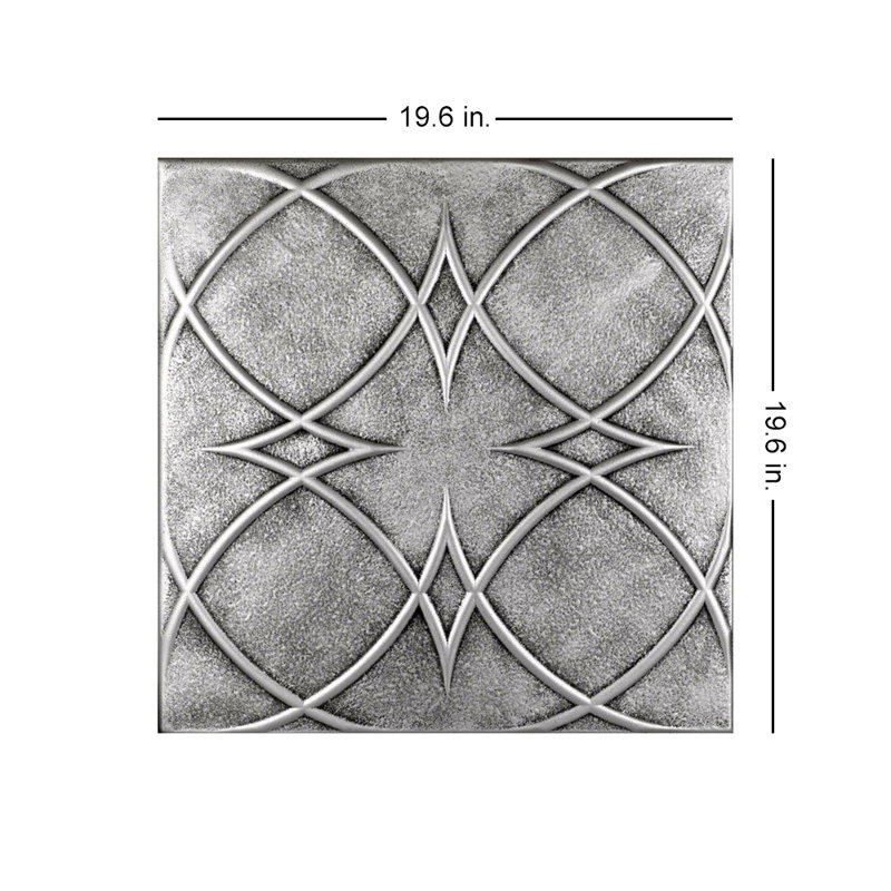 Carreau de plafond en polystyrène encollé 1,6 pi x 1,6 pi Circles and Stars, Argent antique