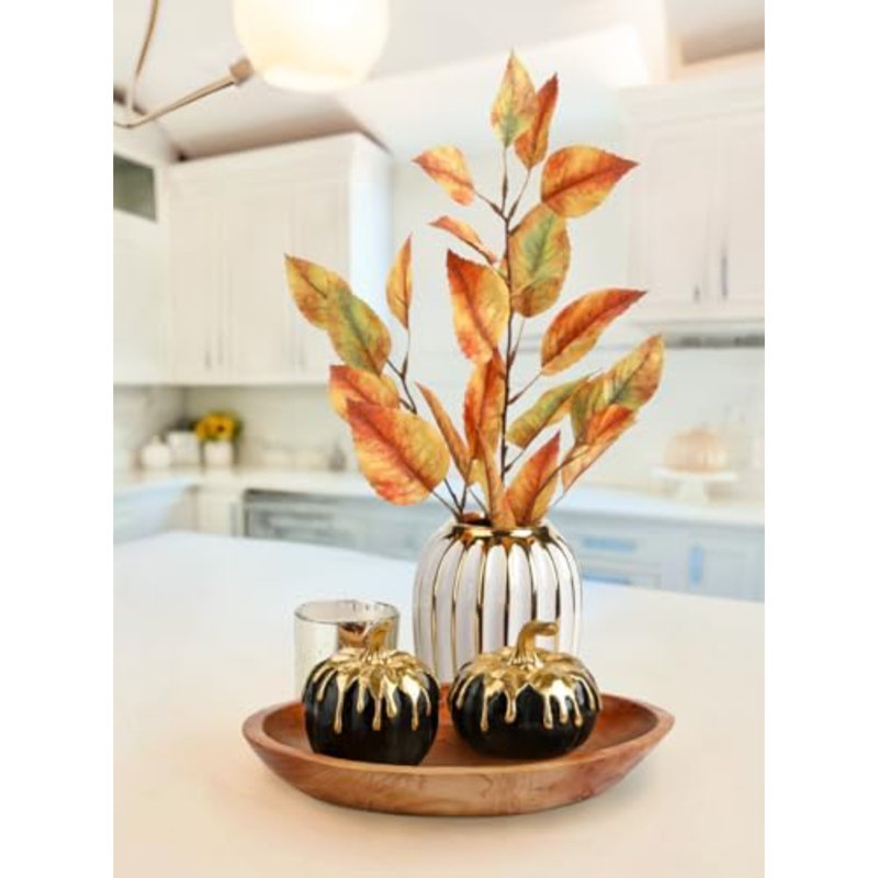Citrouille décor 2 pièces citrouille en résine noire et dorée fausses citrouilles pour la décoration de figurines citrouilles artificielles centre de table rustique décorations d'Halloween pour la maison