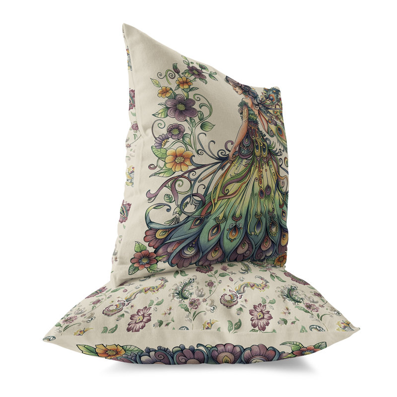 Coussin Floral, H 20 po x l 20 po, Vert / Orange