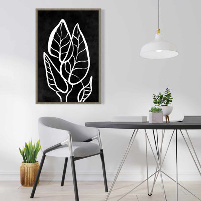 «Minimalist Leaves», toile encadrée blanche abstraite | Décoration intérieure