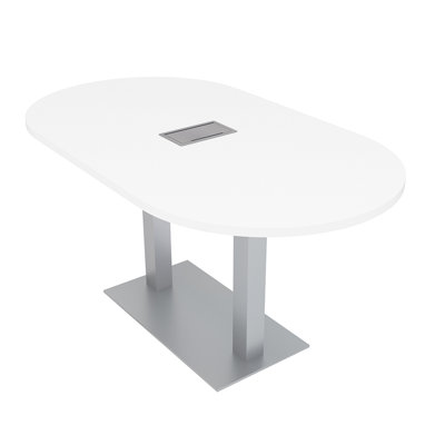 Racetrack Shaped Conference Table with Double Metal Post Base | Electrical Unit by Inbox Zero