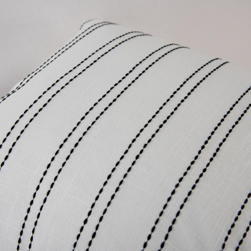 100% Cotton Down Filled Throw Pillow, Polyester, Black/White Striped