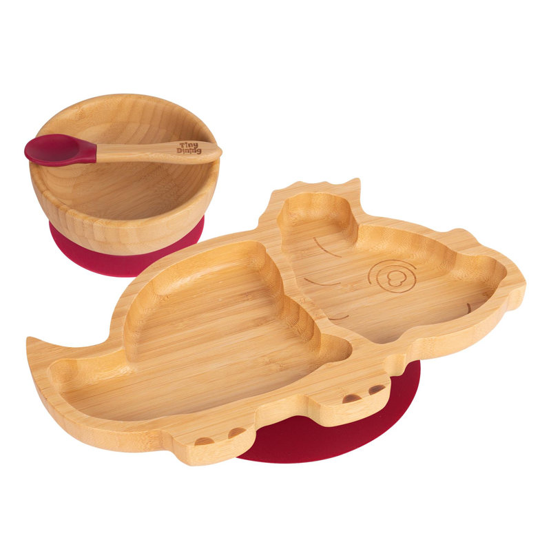 Tiny Dining - Children's Bamboo Suction Dinosaur Dinner, Red