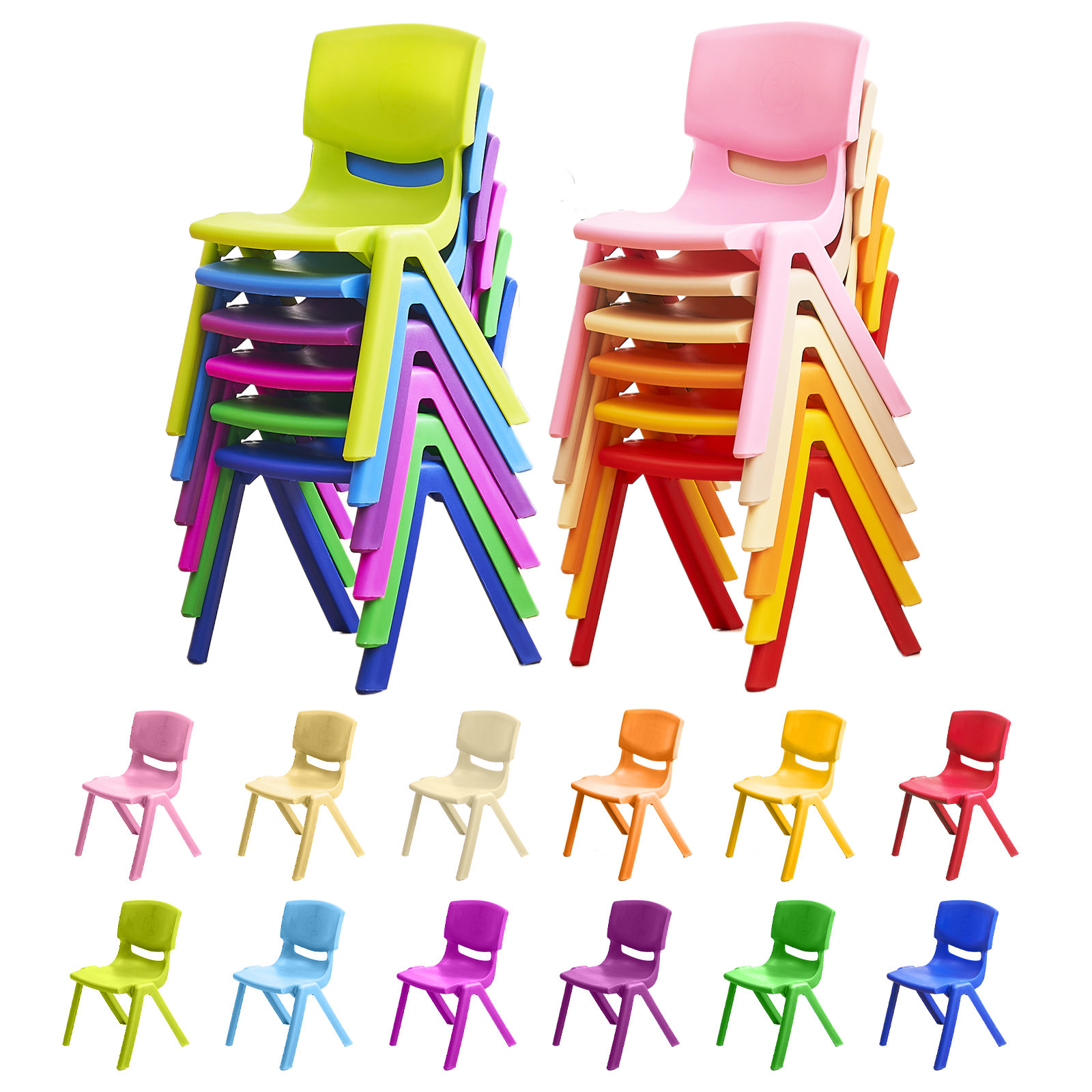 linor 12Pcs Stackable School Chairs, Colourful Kids Plastic Chair for