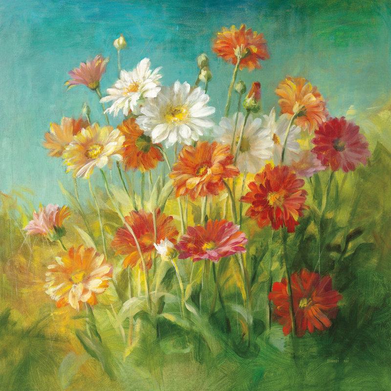 Painted Daisies by Danhui Nai - Wrapped Canvas Painting, 51cm H x 51cm W