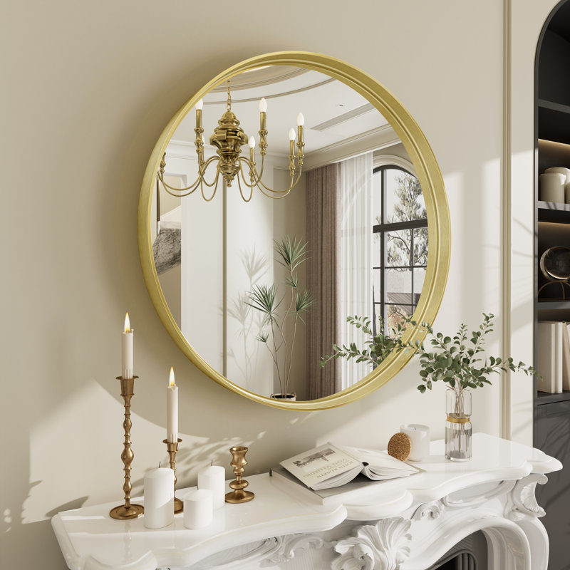 Miroir mural Aevar, 30 po x 30 po, Or brossé