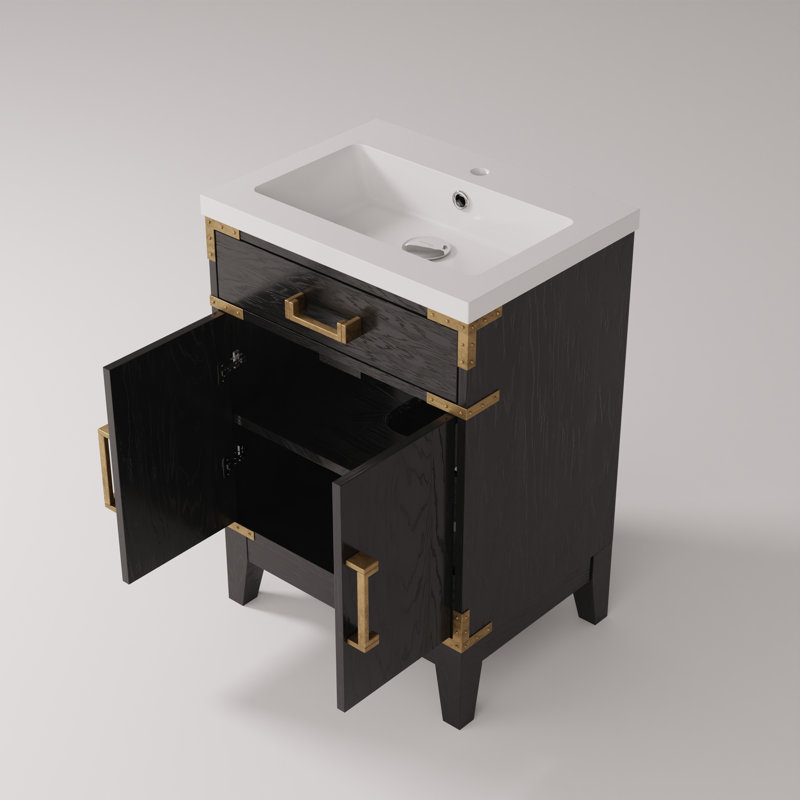 Meuble-lavabo simple avec plateau en acrylique, Noir, noir, noir, noir