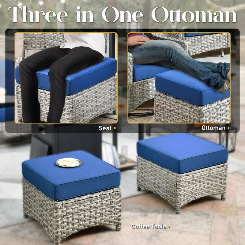 Ensemble de conversation d'extérieur en rotin pour 7 personnes avec chaises berçantes pivotantes et table de foyer, Marine