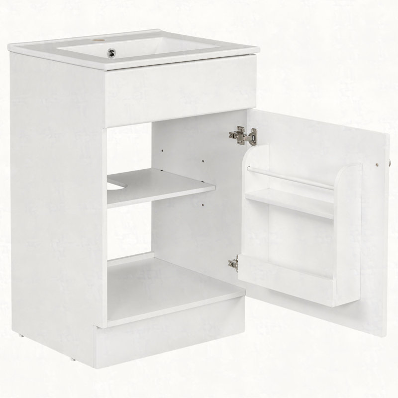 Meuble-lavabo de 20 po avec lavabo, meuble-lavabo avec tablette de porte et tablette réglable , Blanc, Argent argent