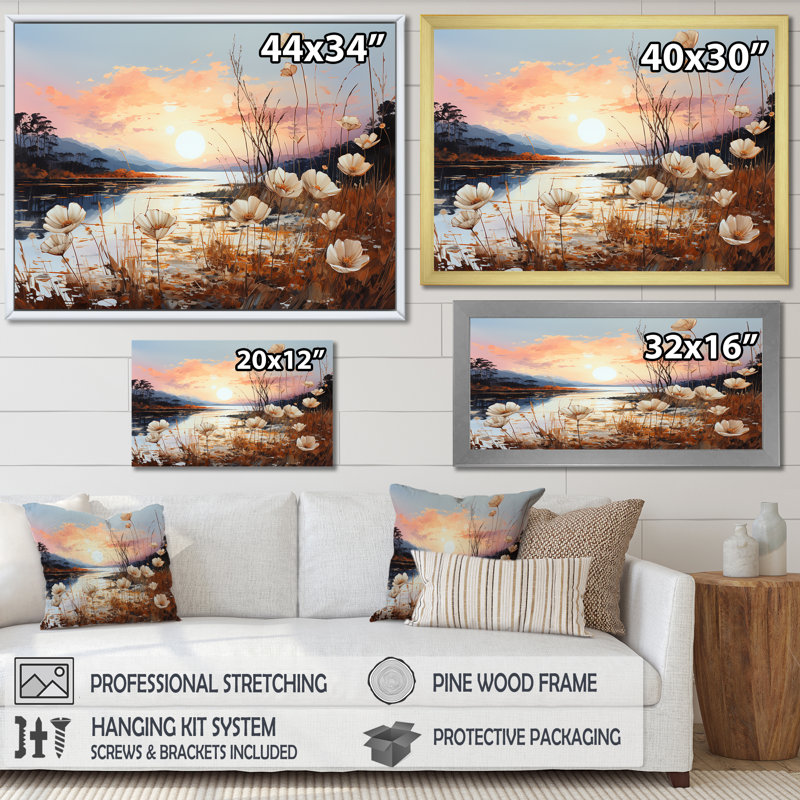 " Meadow Stream At Sunset ", Natural Floater Framed, 24" H x 32" W