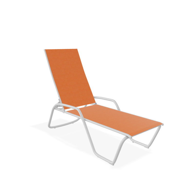 Outdoor Rust-Resistant Metal Chaise Lounge, Textured White, Canvas Tangerine Sunbrella® Canvas
