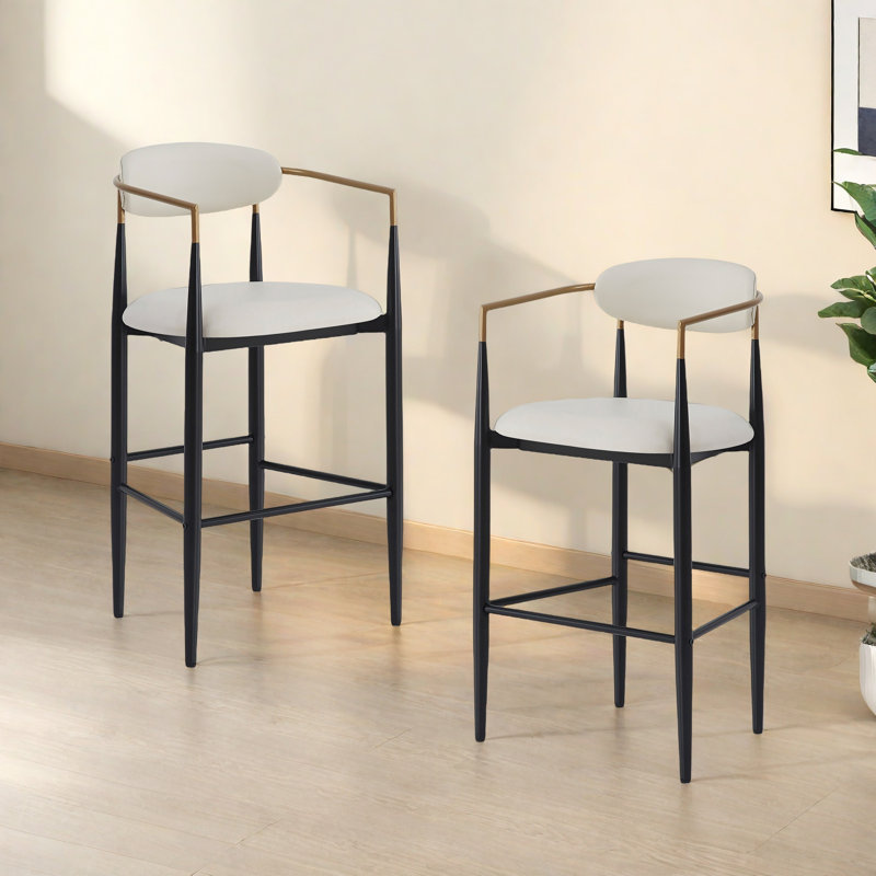Ensemble de 2 tabourets de bar, tabourets de bar rembourrés à hauteur de comptoir avec dossier pour îlot de cuisine, pieds en fer capacité de poids de 260 lb