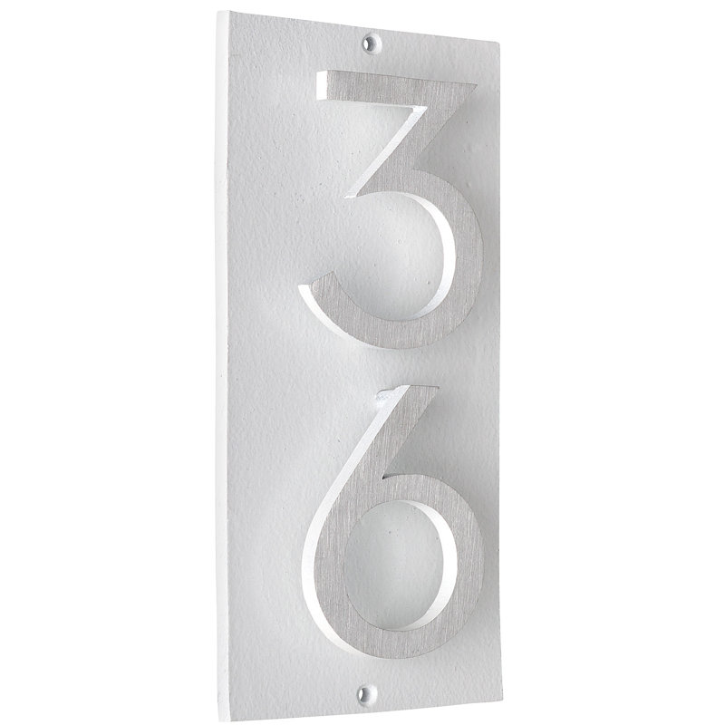 Plaque d'adresse murale flottante sur 1 ligne, Blanc, Nickel satiné deux tons, Oui