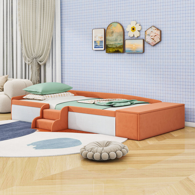 Upholstered Daybed with Gas Lift Storage Ottoman, Twin, Brown White
