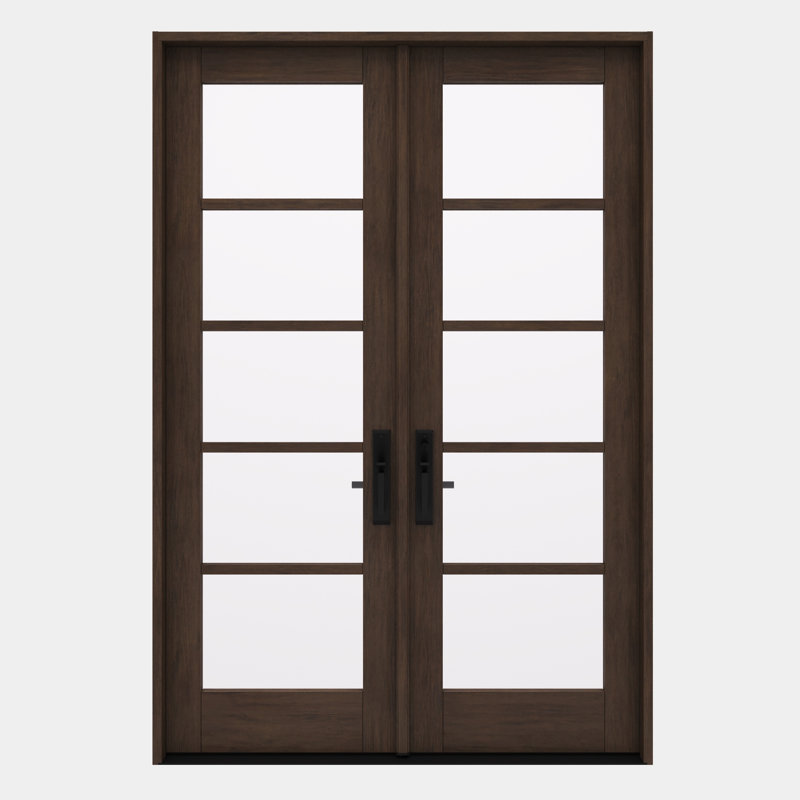 Porte double 96 po, extérieur pré-monté RTA, SDL 5 Lite, bois d'acajou brut, 66,5 po x 98 po [porte 32 po]