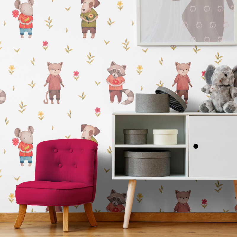 Panneau de papier peint amovible et adhésif animaux children Waring, L 126 po x l 24 po