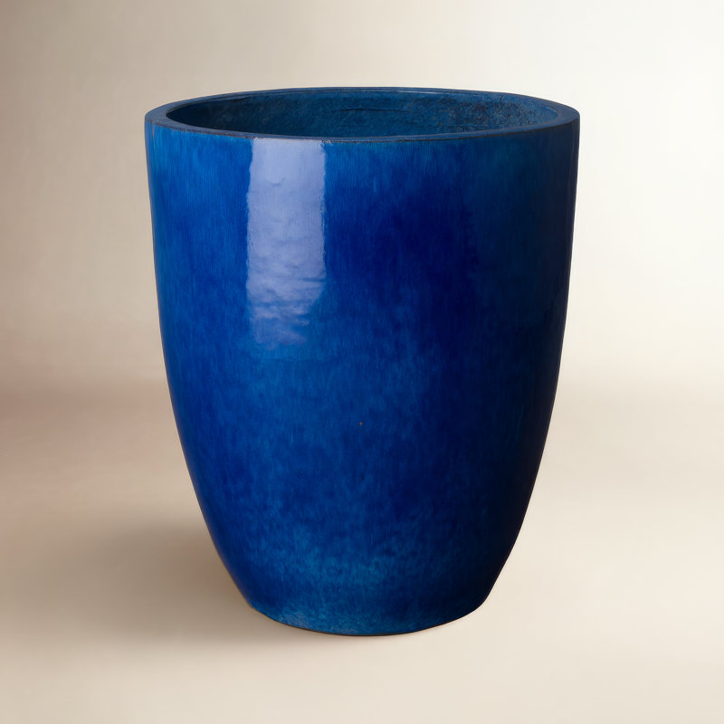 Pot à fleurs en céramique Silsbee, H 28 po x l 22 po x P 22 po, Bleu