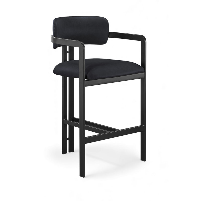 Tabouret de comptoir Asenath, Noir mat, Cuir végétalien noir