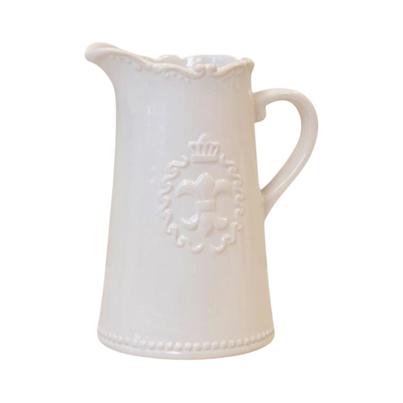 White Ceramic Fleur De Lis Jug 19cm