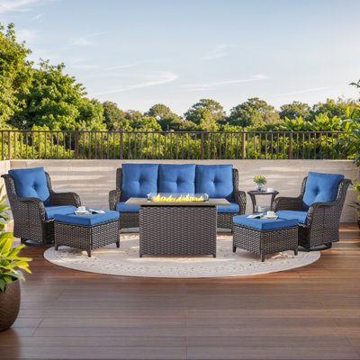 Carolina 7 - Pieces Sofa Seating Group With Fire Pit With Cushions by Hummuh