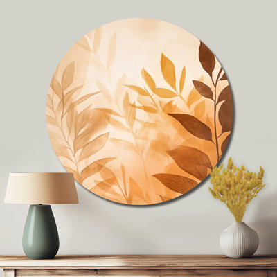 Caramel Botanical Fade I - Orange Botanical Round Metal Wall Art