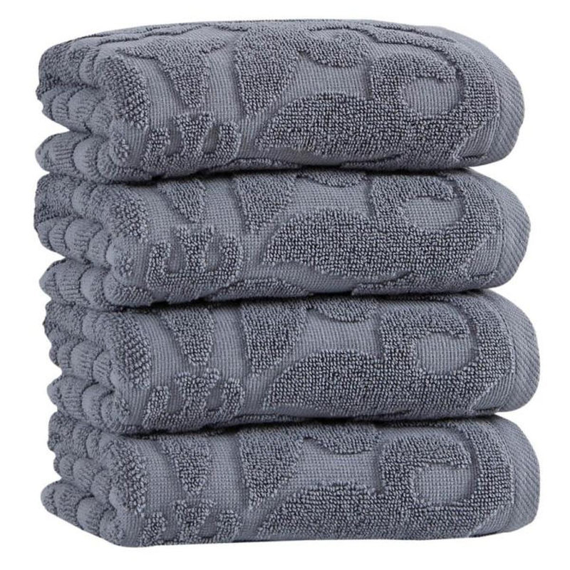 Ensemble de quatre serviettes de toilette grises à motifs floraux en coton turc, 40 x 75 cm