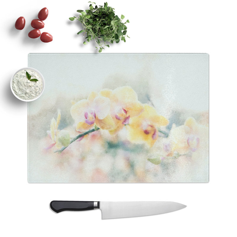Tempered Glass Orchids Painting Chopping Board, 28.5 cm x 39 cm