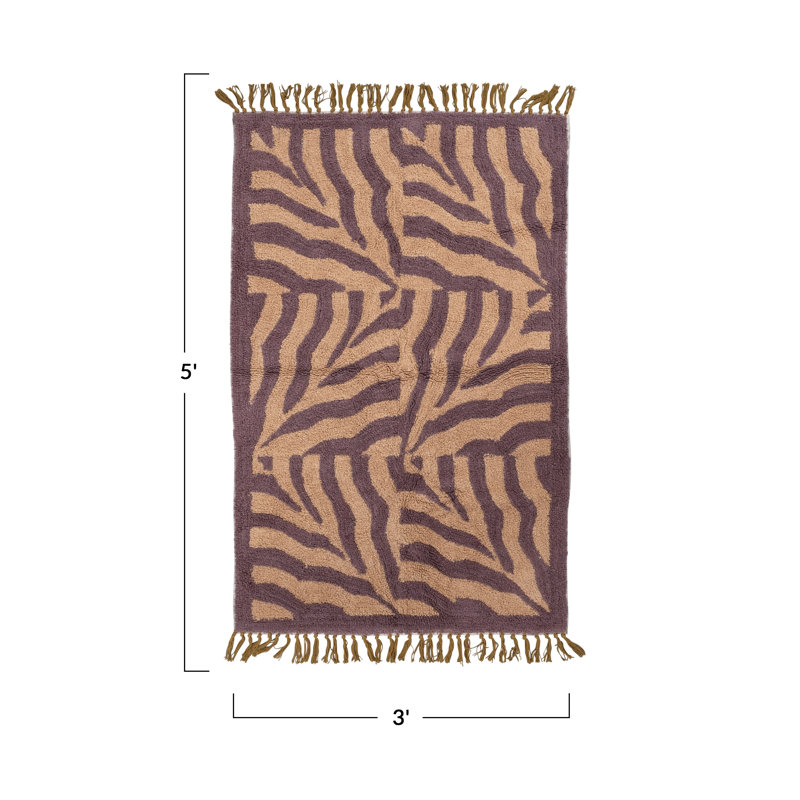 Cotton Tufted Print Rug with Fringe