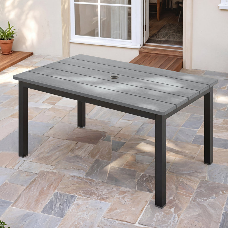 FHVIT Aluminum Outdoor Patio Dining Table for 4-6 Person, All-Weather Rectangular Outdoor Table with Umbrella Hole for Garden Backyard Poolside