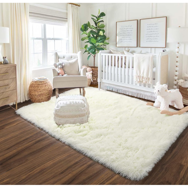 Shahen Rectangle Shag Area Rug, Rectangle 2'11" x 5', Cream