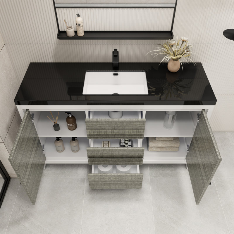Raghida 58.82'' Single Bathroom Vanity with Plastic Top, High Gloss Ash Gray