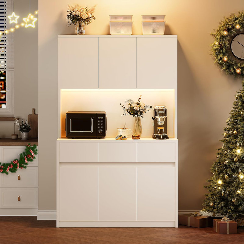 Garde-manger de cuisine avec station de charge, lumière DEL, armoire de rangement, Blanc