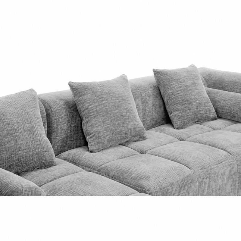 Canapé modulaire de 101,2 po avec canapé à compression complète et canapé modulaire à assise profonde et deux poches latérales pour salon, gris clair