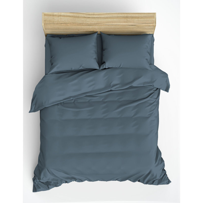 Elegant King Quilt Cover Set, 100% Cotton Ranforce, Anthracite | Duvet Cover 94.5 x 86.6 inches & 2 Pillowcases 23.6 x 23.6 inches | Reactive Printing, Machine Washable, Button Closure | Soft & Durable Bedding