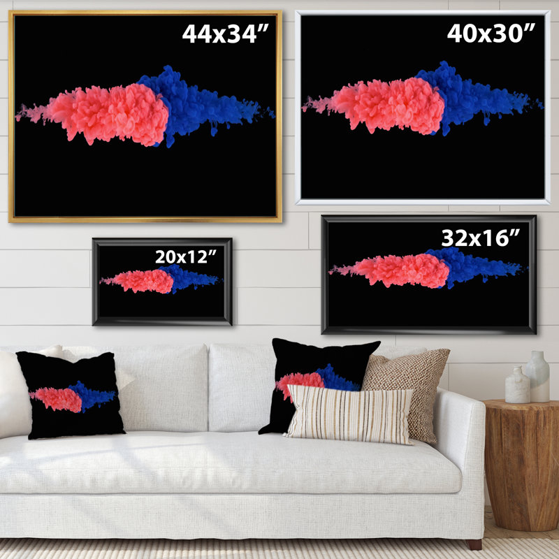 «Red and Blue Ink Streams Mix in the Center I», impression sur toile, H 30 po x l 40 po, Toile à cadre flottant doré