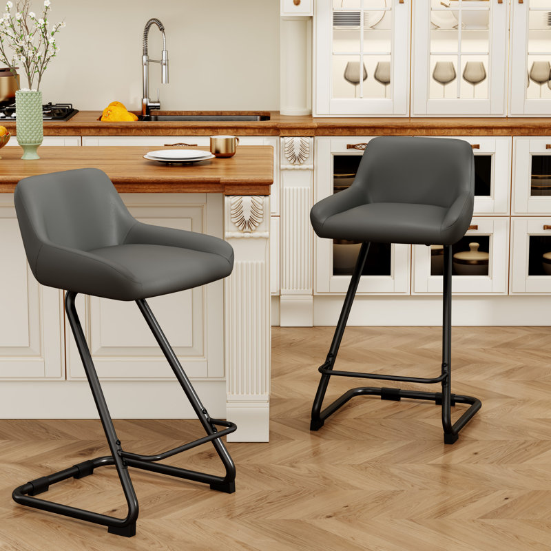 Upholstered Counter Stool With Metal Frame, Gray, Counter Stool (26” Seat Height)