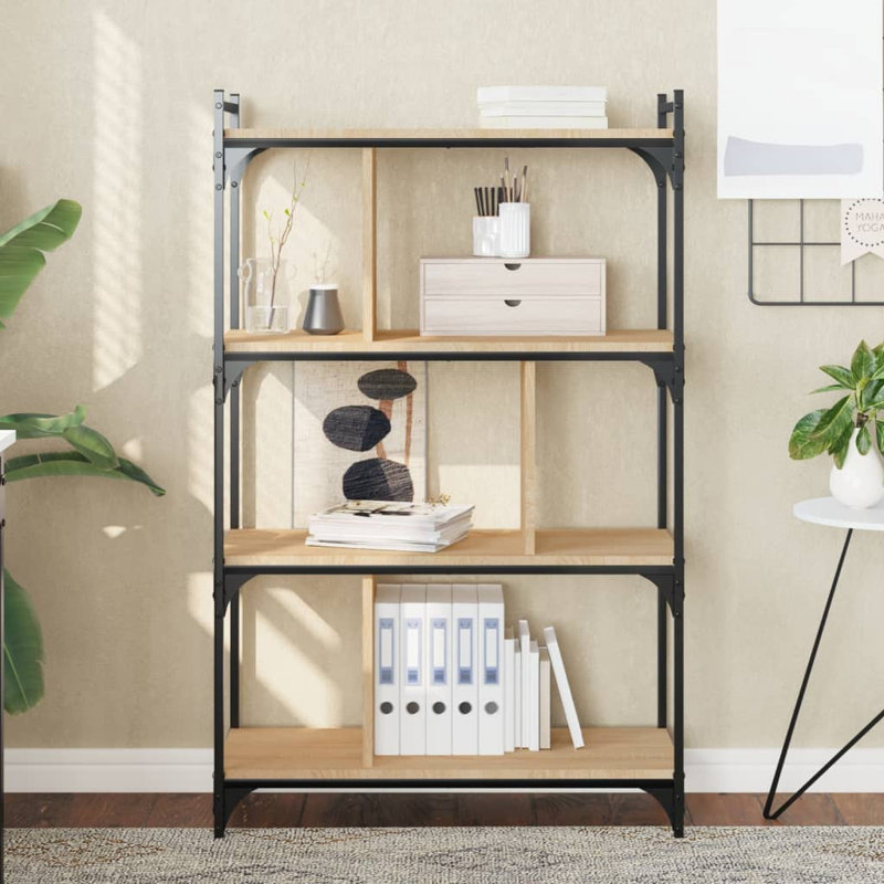 Westmalle 76cm W Steel Etagere Bookcase, 123cm H x 76cm W x 32cm D, Smoked Oak