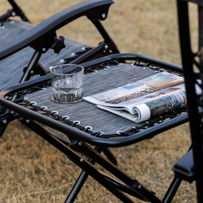 Zero Gravity Chair - Lightweight Folding Chairs With Side Trays For Outdoor Lawn, Beach Gray -Relieving Bungee Suspension Table Relaxation Pool, Backyard
