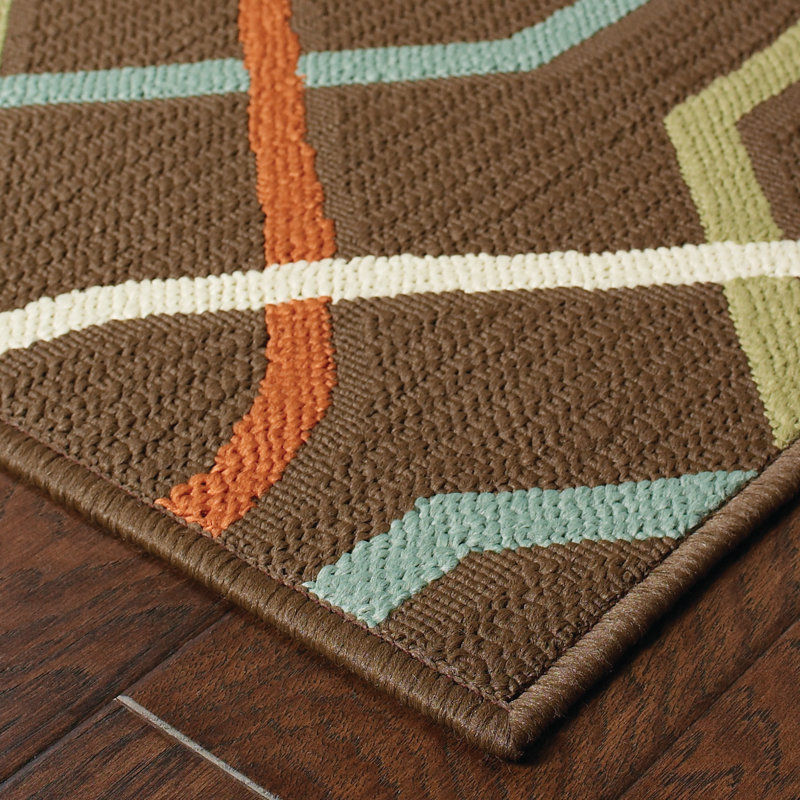 Tapis géométrique brun / ivoire Ashmi, Rond 7 pi 10 po