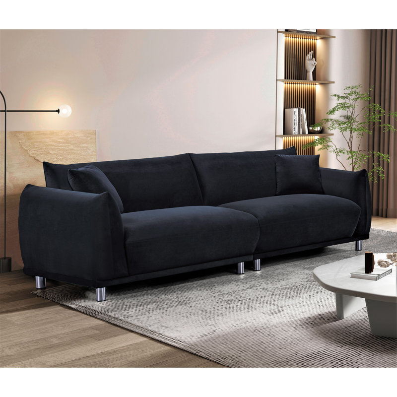 Jaquaveon 88'' Slipcovered Velvet Sofa, Black Velvet