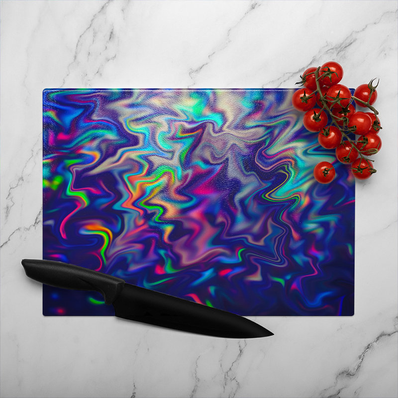 Psychedelic Marble Glass Chopping Board, 40cm L x 28cm W