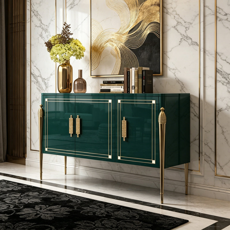 Buffet moderne luxueux peint de luxe, H 35,43 po x l 55,12 po x P 15,75 po, Vert foncé