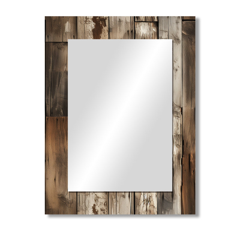 Rustic Barnwood Weathered Tones - miroir décoratif rétro, miroir mural rétro, impression d'art en métal, 40 po x 30 po