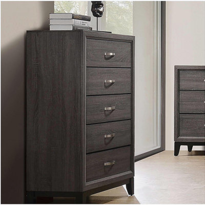 Mobilier de chambre à coucher style contemporain à deux tons avec pieds en bois et barre de nickel